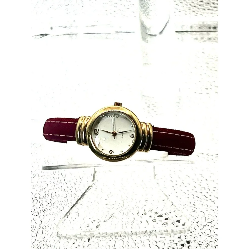 Quartz Japan Movement Gold Tone Women‎ Watch Red Bangel New Battery